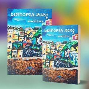Capa do livro Distopia 2020 ao lado do próprio livro.