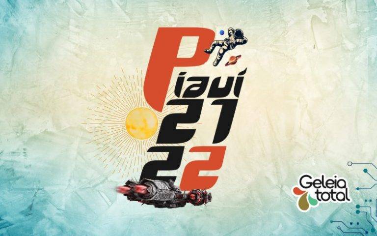 O fundo é feito com pinceladas de azul e um brilho amarelo bem no centro da imagem. Em estaque está escrito: Piauí 2122 em uma fonte redonda, mas com algumas pontas afiadas, a primeira e o último número, o "p" e "2" respectivamente, estão em laranja enquanto que todo o resto da frase está na cor preta. Na parte de baixo, há uma nave espacial. Do lado esquerdo há um sol. Na parte de cima há um astronauta flutuando com dois planetas ao fundo. No canto inferior direito da imagem, há a logo da Geleia Total.